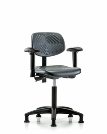 polyurethane chair - medium bench height with seat tilt, adjustable arms, and stationary glides in blue polyurethane
