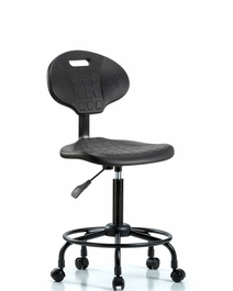 polyurethane chair round tube base - medium bench height with seat tilt and casters in blue polyurethane