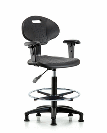 erie polyurethane chair - high bench height with chrome foot ring, adjustable arms, and stationary glides in blue polyurethane