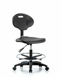 erie polyurethane chair - medium bench height with chrome foot ring and casters in blue polyurethane