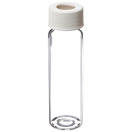 60 ml amber vial, 24-414 mm open top white pp closure, 0.125 ptfe/silicone septa