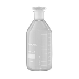 borosil reagent bottles plain narrow mouth, graduated i/c glass stopper 125 ml, cs/50