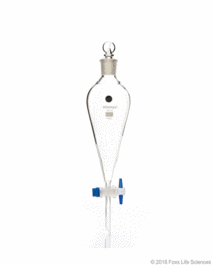 borosil funnels, separatory, pear-shaped, ptfe stopcock, 125ml