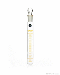 borosil tubes, test, reusable, graduated, ground glass with stoppers, 30ml, 19/26, 10/cs