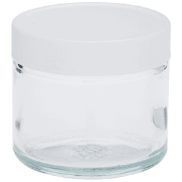 4 oz, 125 ml clear jar, 58-400 mm thread, white polypropylene closure, unlined