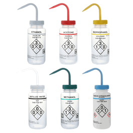 heathrow 500 ml assorted safety labeled, self-venting, wide mouth, wash bottles