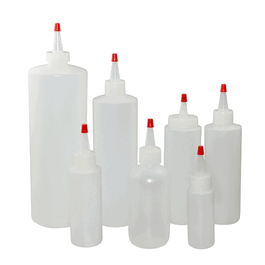 qorpak 240 ml (8 oz) natural ldpe boston round with 38-400 natural ldpe yorker cap with red tip attached