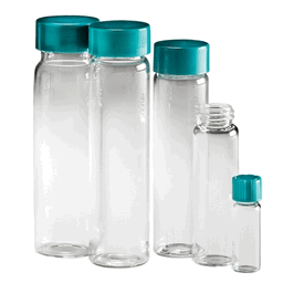 qorpak 40 ml (10 dram) 27.75 x 95 mm, clear borosilicate glass vial with 24-400 green thermoset f217 and ptfe lined cap attached (c062b-045488)