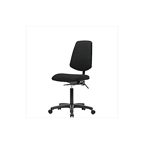 fabric medium bench height chair with medium back, nylon base, no tilt, no arms, chrome foot ring, glides, blue
