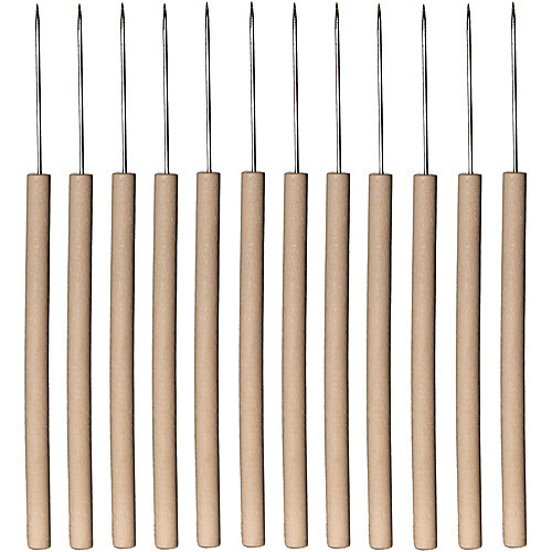 teasing tool with wood handle and straight metal tip  pack 12