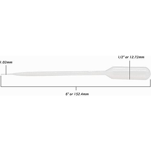 transfer pipette disposable 4ml volume, graduated to 1ml by 1/4ml, 150mm length, thin stem  non-sterile  pack 100