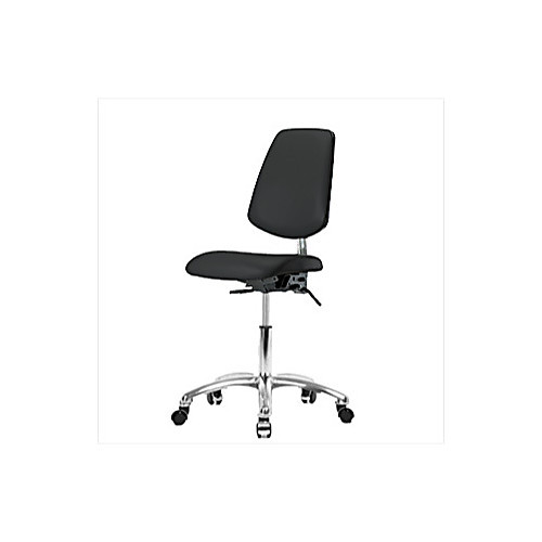 cleanroom vinyl medium bench height chair with medium back, chrome base, no tilt, no arms, chrome foot ring, glides, burgundy