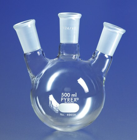 pyrex(r) round-bottom three neck angle type distilling flask (c15-1353-352)