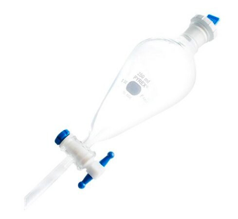 pyrex(r) squibb separatory funnel, pe stopper, ptfe stopcock (c15-1353-749)