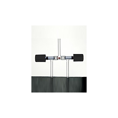 High Vacuum Valve, Three Way, Synthware, Size: 0-8mm, Side Arm OD: 9mm