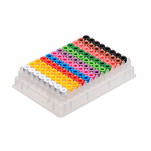 Rack stacked with 96 screw caps external thread tube,caps violet,non-sterile, 50 racks per case