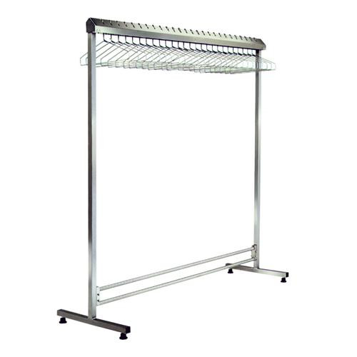 Freestanding Gowning Rack, Stainless Steel Finish, Removable Hangers, 24" x 60", 19 hanger slots
