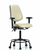 vinyl chair - medium bench height with round tube base, medium back, adjustable arms, and casters in orange kist trailblazer vinyl