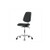 cleanroom vinyl medium bench height chair with medium back, chrome base, no tilt, adjustable arms, no foot ring, chrome casters, black