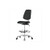 Cleanroom Vinyl High Bench Height Chair with Medium Back, Chrome Base, No Tilt, Adjustable Arms, Chrome Foot Ring, Chrome Casters, Black (C003B-569111)