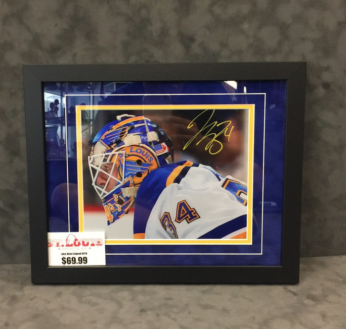 Jake Allen Mask close up Signed Framed 8X10