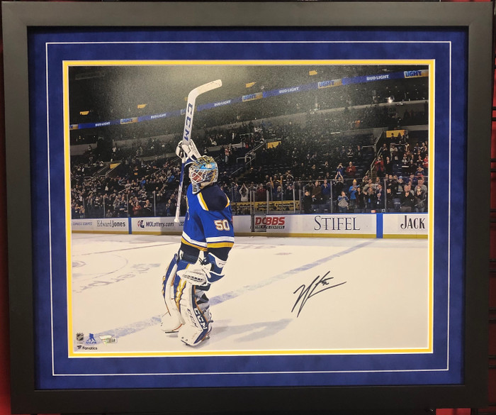 Jordan Binnington Signed Framed 16X20 Stick Salute