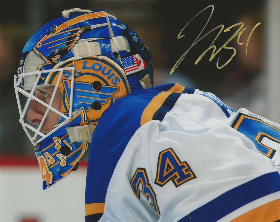 Jake Allen Mask Closeup Signed 8x10