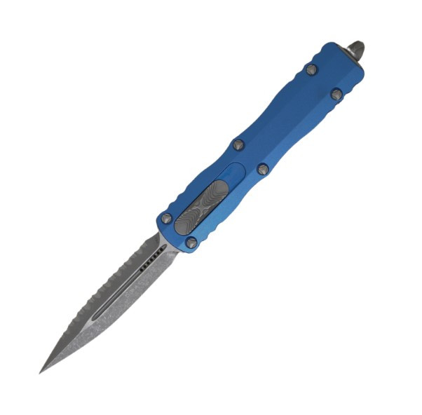 Dirac Double Edge, Blue Aluminum / Fully Serrated Apocalyptic