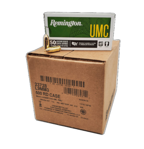 9mm UMC FMJ Brass 115 Grain - 500 Round Case