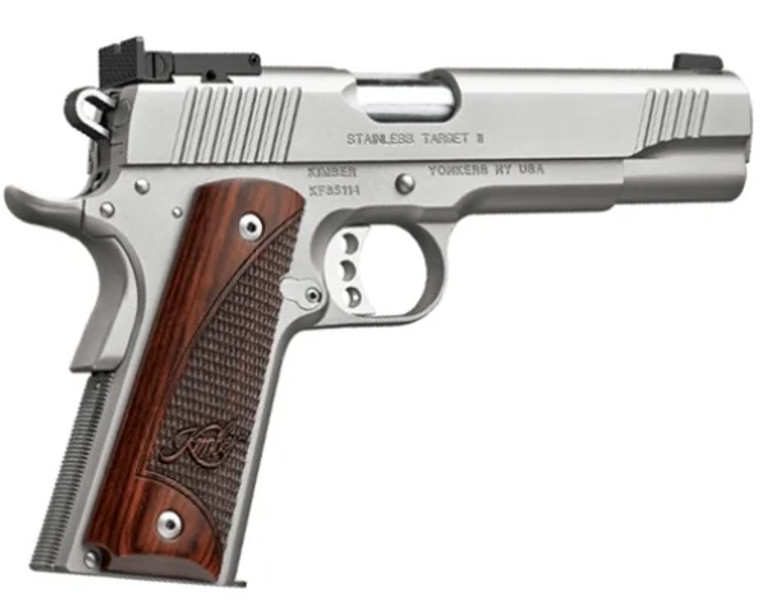 Kimber 3200325 Target II 45 ACP Semi-Auto Pistol 5" 7+1 Wood Grips 3-Dot Sights Stainless Steel