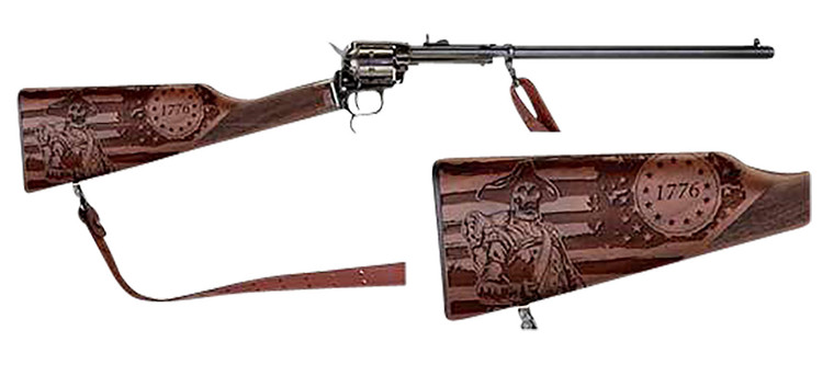 Heritage Manufacturing Rancher Carbine BR226B16HSWB15 .22LR 6 Rounds 16" Blued/Independence Day Engraved Walnut Stock w/ Leather Sling