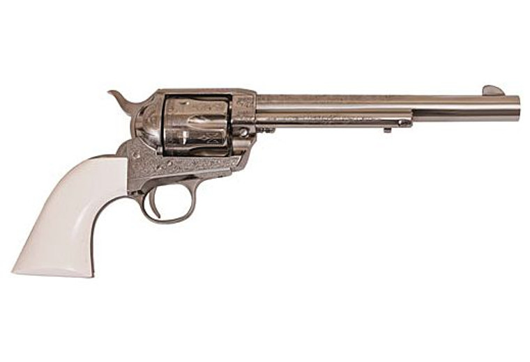 Cimarron Frontier PP405LNI .38 Special/.357 Magnum 7.5" 6 Rounds Laser Engraved Nickel/Ivory Grips