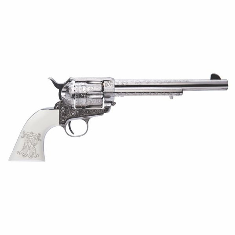 Cimarron Frontier PP415LNTRII Teddy Roosevelt .45 Colt 7.5" 6 Rounds Laser Engraved Nickel/White Laser Engraved Grips