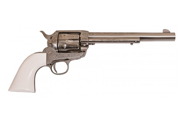 Cimarron Frontier PP415LNI .45 Colt 7.5" 6 Rounds Laser Engraved Nickel/White Grips