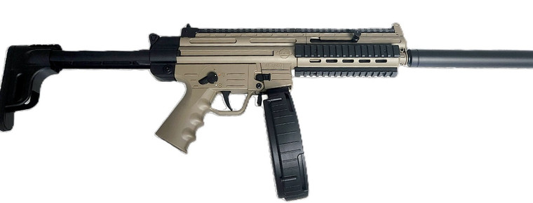 ATI GSG-16 GERGGSG16110T 16.25" .22 LR Semi-Auto Rifle  110+1 w/ 110 Rd Rotary Magazine Faux Suppressor Collapsible Stock Tan
