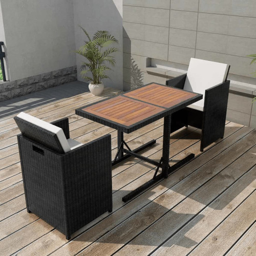 3 Piece Bistro Set with Cushions Poly Rattan Black 3 Piece Bistro Set with Cushions Poly Rattan Black