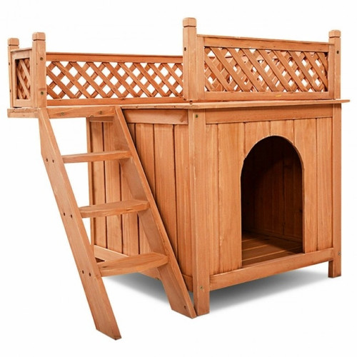 New Style Wood Pet Dog House With Roof Balcony And Bed Shelter New Style Wood Pet Dog House With Roof Balcony And Bed Shelter