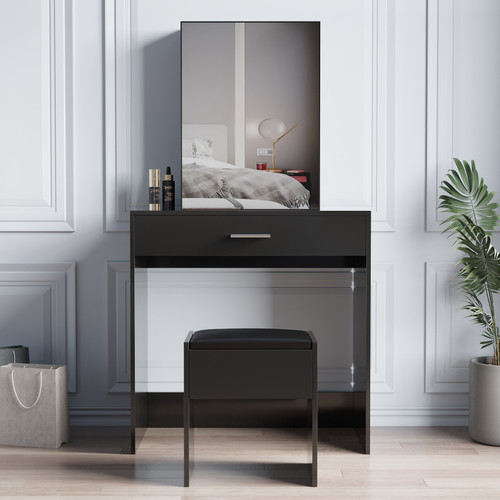 Vanity table set with sliding make up mirror & stool, modern dressing table with 1 drawer and sliding door hidden locker, Bedroom Furniture Vanity table set with sliding make up mirror & stool, modern dressing table with 1 drawer and sliding door hidden locker, Bedroom Furniture