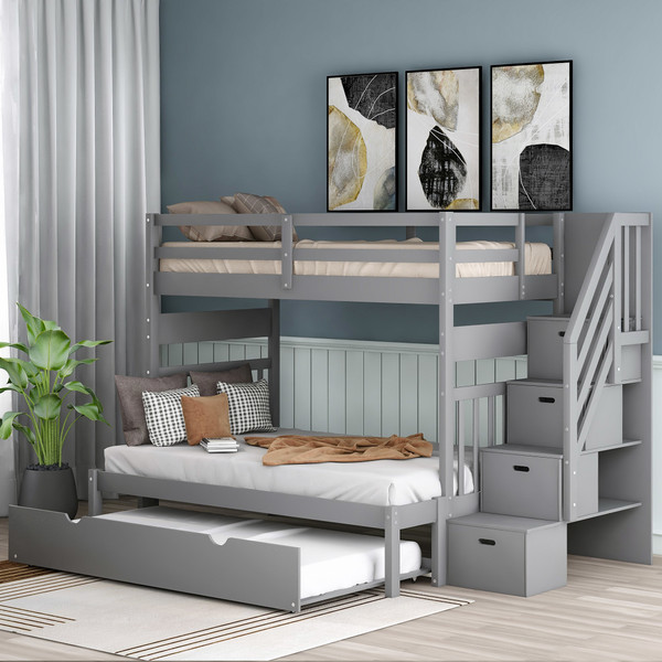 Twin over Twin/Full Bunk Bed with Twin Size Trundle Twin over Twin/Full Bunk Bed with Twin Size Trundle