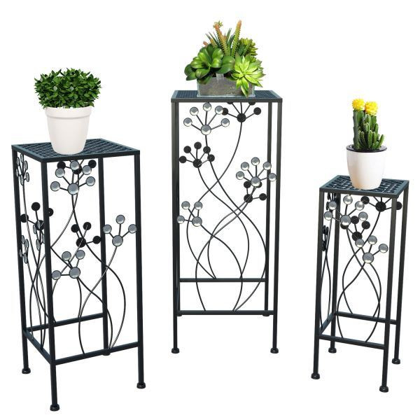 3 Pcs Metal Plant Stands Plant Shelves for Indoors and Outdoors, Cast Iron, Black XH 3 Pcs Metal Plant Stands Plant Shelves for Indoors and Outdoors, Cast Iron, Black XH