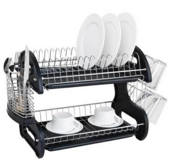 Multifunctional Dual Layers Bowls & Dishes & Chopsticks & Spoons Collection Shelf Dish Drainer Black Multifunctional Dual Layers Bowls & Dishes & Chopsticks & Spoons Collection Shelf Dish Drainer Black