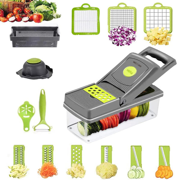 14 in1 Vegetable Chopper Cutter Chopper Multifunctional Veggie Chopper with Container, Onion Chopper, Chopper Vegetable Cutter with 8 Blades - Grey 14 in1 Vegetable Chopper Cutter Chopper Multifunctional Veggie Chopper with Container, Onion Chopper, Chopper Vegetable Cutter with 8 Blades - Grey