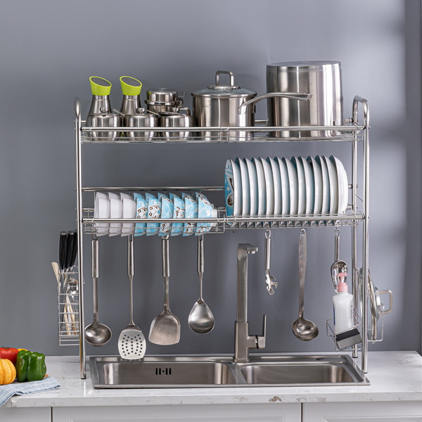 Over Sink Dish Rack, 2 Tier Stainless Steel Dish Rack Rustproof Durable Above Kitchen Sink Shelf Dish Drainer, Silver Over Sink Dish Rack, 2 Tier Stainless Steel Dish Rack Rustproof Durable Above Kitchen Sink Shelf Dish Drainer, Silver