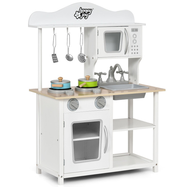 Wooden Pretend Play Kitchen Set for Kids with Accessories and Sink Wooden Pretend Play Kitchen Set for Kids with Accessories and Sink