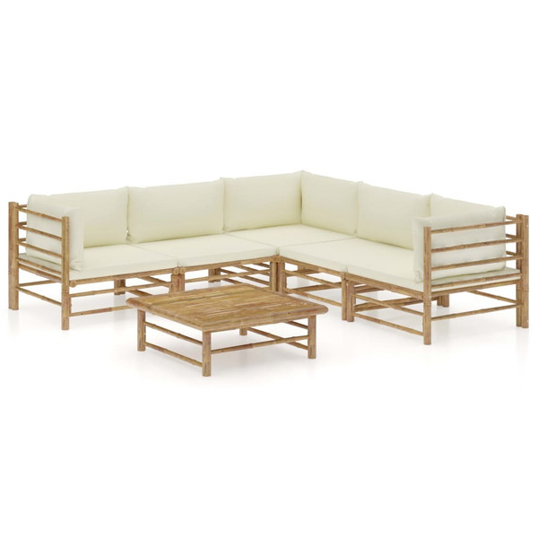 6 Piece Garden Lounge Set with Cream White Cushions Bamboo 6 Piece Garden Lounge Set with Cream White Cushions Bamboo
