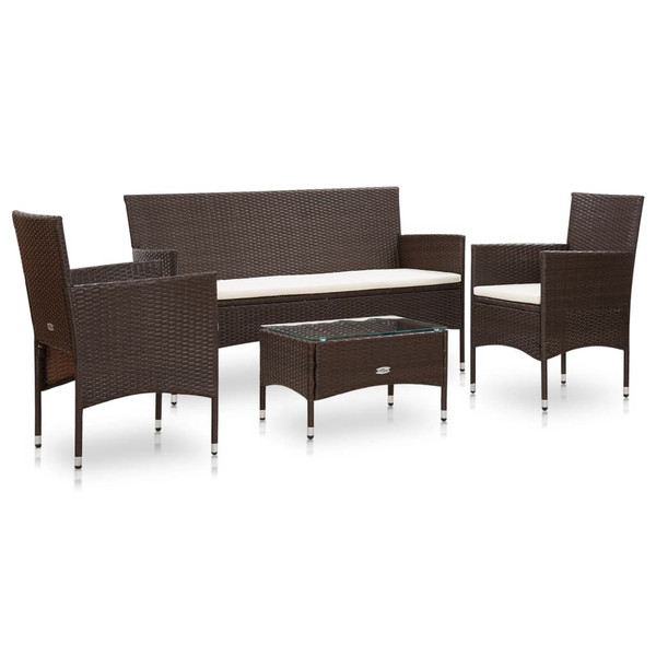 4 Piece Garden Lounge Set With Cushions Poly Rattan Brown 4 Piece Garden Lounge Set With Cushions Poly Rattan Brown