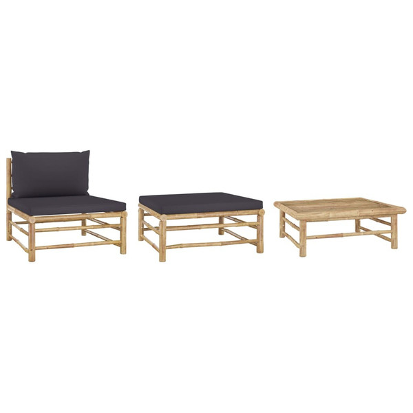 3 Piece Garden Lounge Set with Dark Gray Cushions Bamboo 3 Piece Garden Lounge Set with Dark Gray Cushions Bamboo