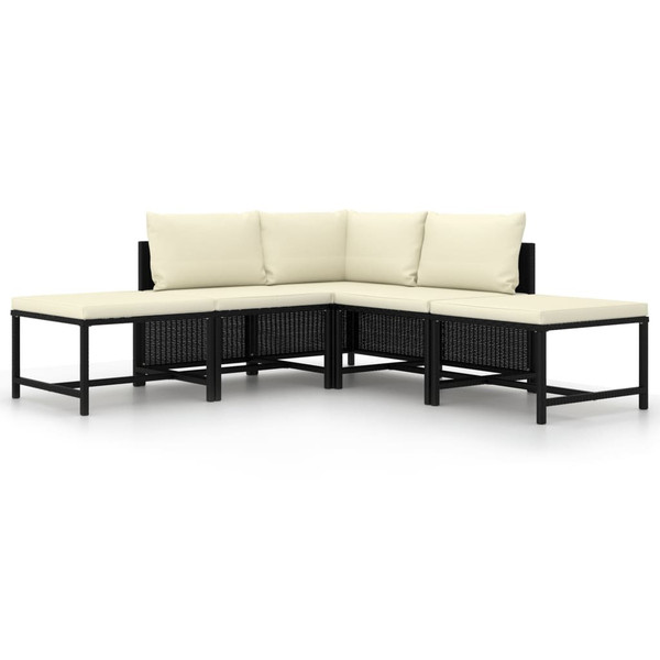 5 Piece Garden Sofa Set with Cushions Black Poly Rattan 5 Piece Garden Sofa Set with Cushions Black Poly Rattan
