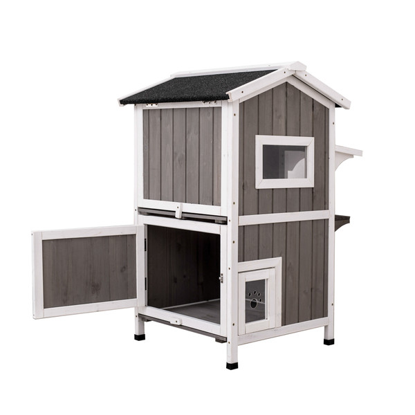 wood 2 storey cat house Outdoor Pet Condo 2-Tier Kitty Shelter Home Enclosure wood 2 storey cat house Outdoor Pet Condo 2-Tier Kitty Shelter Home Enclosure