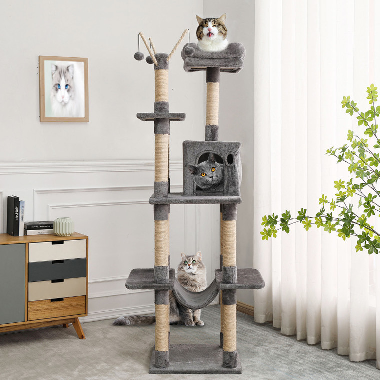 GIVENUSMYF Cat Tree Cat Tower 69" Indoor Multistory Cat Tree, Cat Condo with Hammock and sisal Covered Scratch Post, Cat Climbing Frame and Toys for Play Breaks for Larger Cats